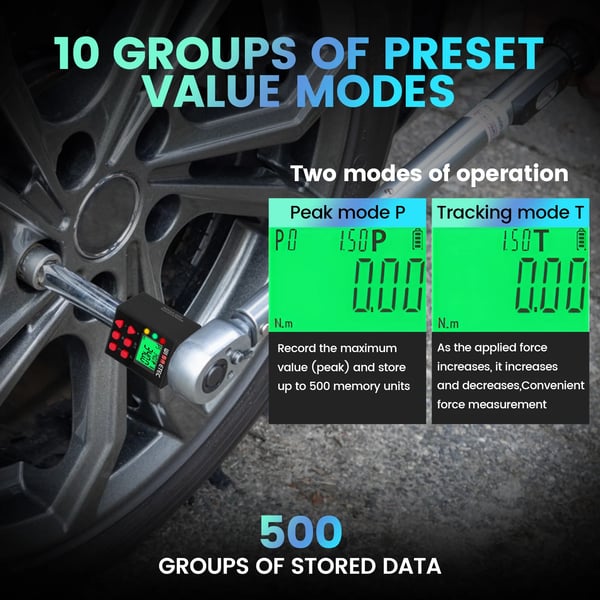 Digital momentadapter - 1,27 cm drivfirkant - 3,4–340 Nm - Nøjagtighed ±1 % - Hukommelsesfunktion - Uden batteri - Til bil & motorcykel - Sort