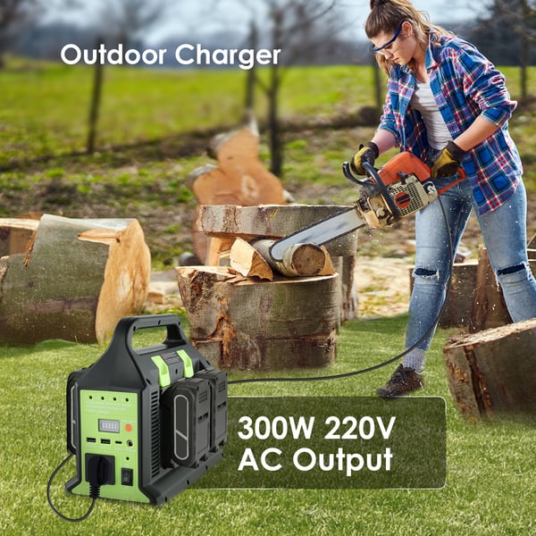 Strøminverter med batteriadapter - DC/AC-inverter - DC 18 V til AC 220–230 V, 350 W, USB-A & USB-C, LED 300 lm, Grøn