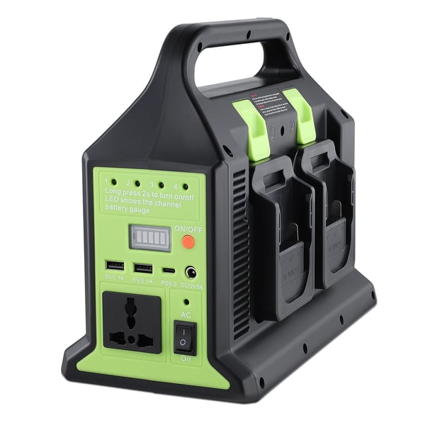 Inverter til 18V batteri - DC/AC-omformer - 350 W - 18V DC til 220–230 V AC - 4 porte - LED-lys - Camping & nødsituation - Sort