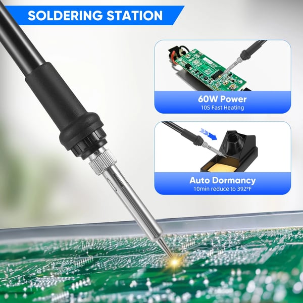 Varmluft lodde- og reworkstation - SMD 700 W - Justerbar temperatur - Justerbar luftmængde - 3 dyser - CE - 220V EU - Sort