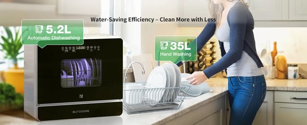 Kannettava pöytätiskikone - BH-6-CDW1 - Sovelluksen ohjaus - Ultraäänipesu - Sisäinen vesisäiliö 5,2 l - Yhdeksän ohjelmaa - PTC-kuumailma - Musta