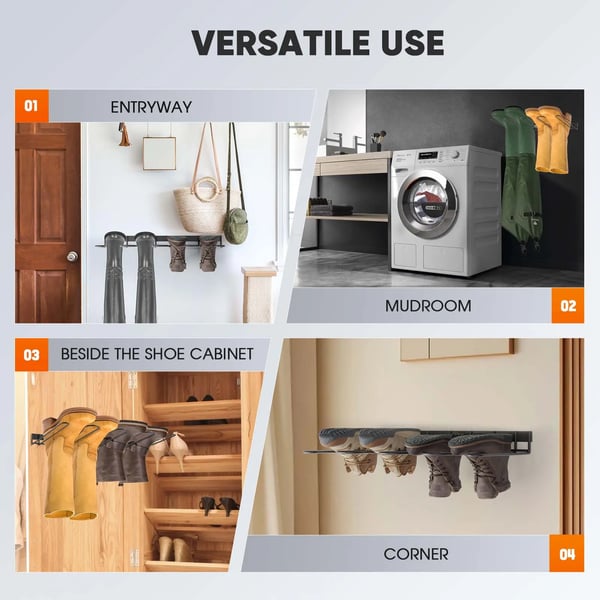 Støvleholder & stativ - Vægmonteret holder - 2-pak - Solidt metal - Til høje støvler - Skab/entré/garage - Sort