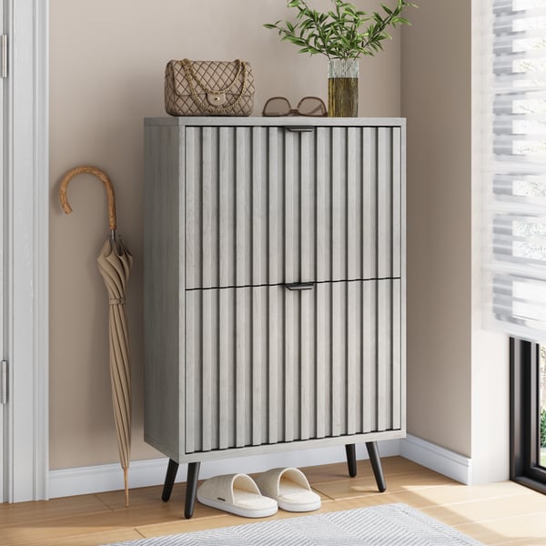 Skoskab & Skoreol - Skjult design - To vippeskuffer - Fritstående - MDF - Moderne minimalistisk - Grå
