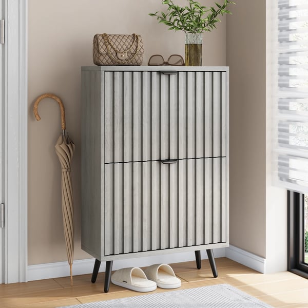 Skoskab & Skoreol - Skjult design - To vippeskuffer - Fritstående - MDF - Moderne minimalistisk - Grå