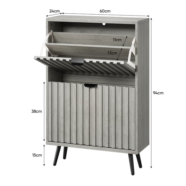 Skoskab & Skoreol - Skjult design - To vippeskuffer - Fritstående - MDF - Moderne minimalistisk - Grå