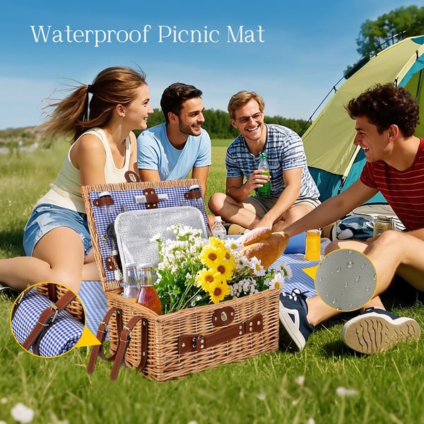 Picnic-kori - 4 hengelle - Eristetty kylmälaukku - Aterimet mukana - 600D polyesteri - Beige