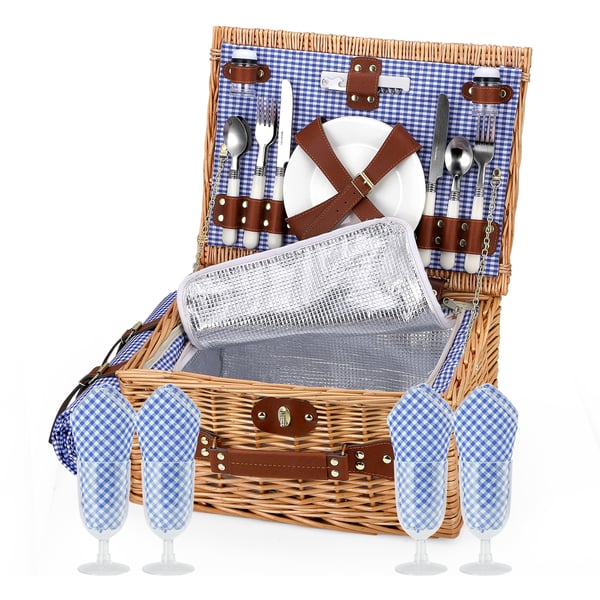 Picnic-kori - 4 hengelle - Eristetty kylmälaukku - Aterimet mukana - 600D polyesteri - Beige