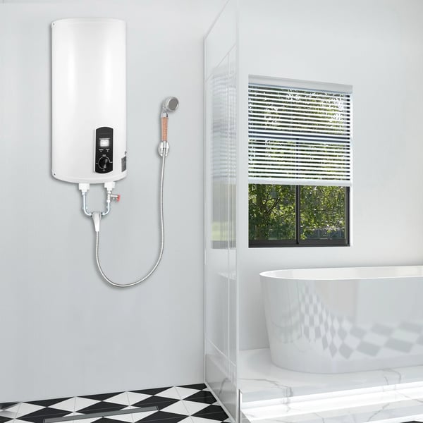 Elektrisk vandvarmer - Vertikal model - 2000 W 220 V - Hurtig opvarmning - Cylindrisk - Beige