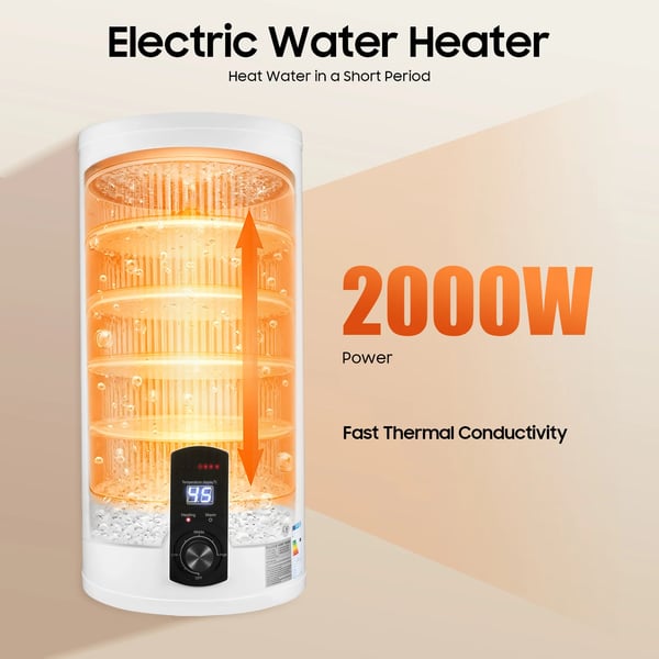 Elektrisk vandvarmer - Vertikal model - 2000 W 220 V - Hurtig opvarmning - Cylindrisk - Beige