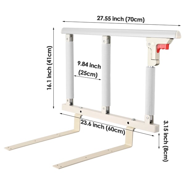 Sengegelænder til ældre - Foldbar sengehest - Metal - Faldsikring - Bærbar - 69 x 40 cm