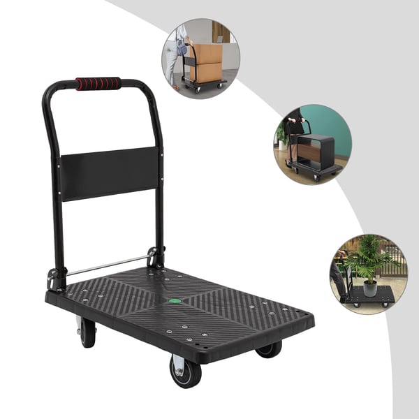 Platformsvogn - Foldbar - 150 kg bæreevne - 4 støjsvage hjul - 1,5 mm stålrør - TPR/PP/koldvalset stål/skum