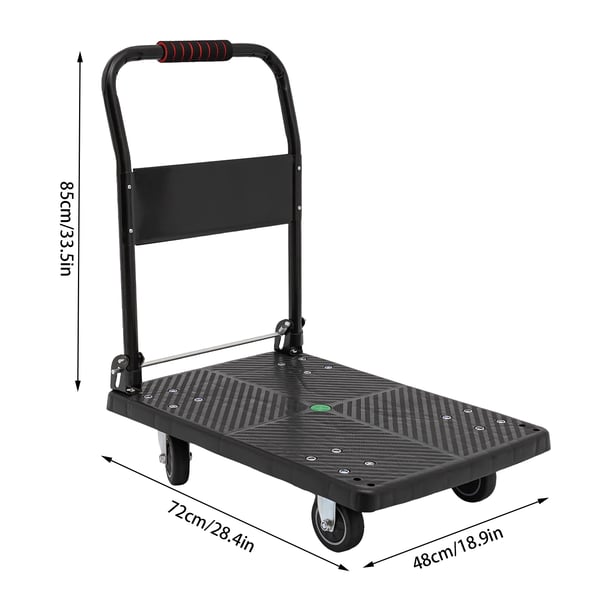 Platformsvogn - Foldbar - 150 kg bæreevne - 4 støjsvage hjul - 1,5 mm stålrør - TPR/PP/koldvalset stål/skum