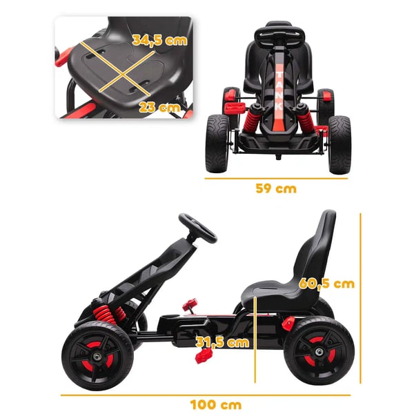 Barn Go-kart/Gokart - Ride-on Åkfordon - 4 Hjul - Plast - 100x59x60,5 cm - Ålder 3–6 År - Röd