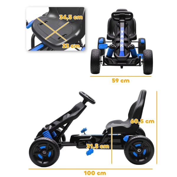 Gokart för barn - Ride-on bil - 4 hjul - Plast - 100x59x60,5 cm - Ålder 3–6 år - Unisex - Blå