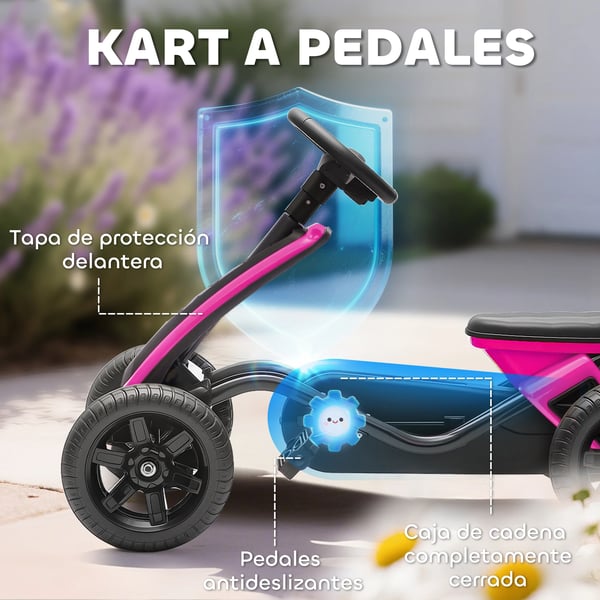 Barn go-kart - Trampbil - Halkfria EVA-hjul - Metallram - Maxvikt 30 kg - Mått 85,5×49×57 cm - För 3–6 år - Rosa