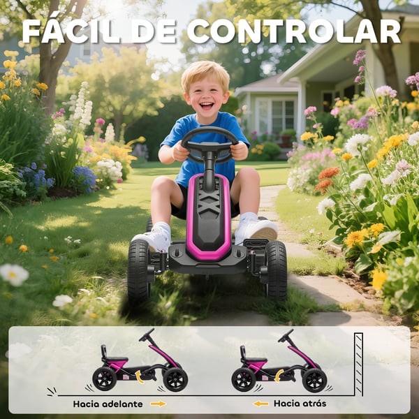 Barn go-kart - Trampbil - Halkfria EVA-hjul - Metallram - Maxvikt 30 kg - Mått 85,5×49×57 cm - För 3–6 år - Rosa