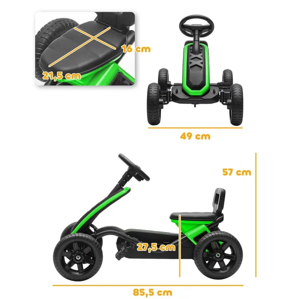 Gokart för Barn - Pedalgokart - 4 Hjul - Plast - Ej elektrisk - 85,5×49×57 cm - Ålder 3–6 år - Grön