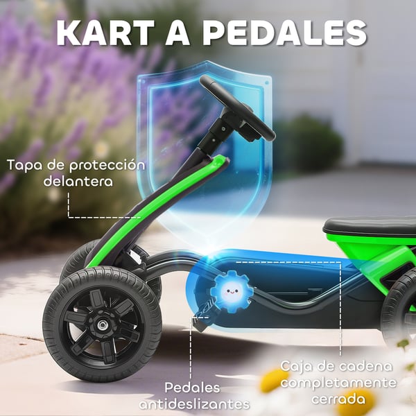 Gokart för Barn - Pedalgokart - 4 Hjul - Plast - Ej elektrisk - 85,5×49×57 cm - Ålder 3–6 år - Grön