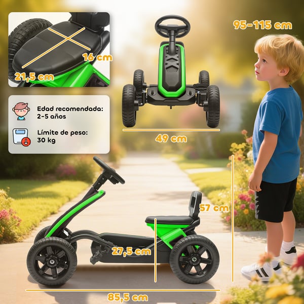 Gokart för Barn - Pedalgokart - 4 Hjul - Plast - Ej elektrisk - 85,5×49×57 cm - Ålder 3–6 år - Grön