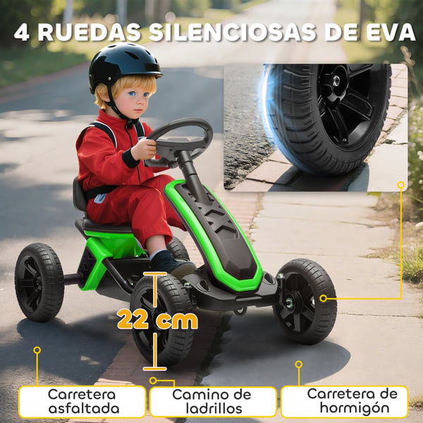 Gokart för Barn - Pedalgokart - 4 Hjul - Plast - Ej elektrisk - 85,5×49×57 cm - Ålder 3–6 år - Grön