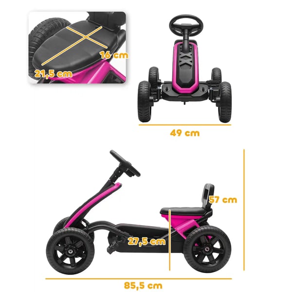 Barn go-kart - Trampbil - Halkfria EVA-hjul - Metallram - Maxvikt 30 kg - Mått 85,5×49×57 cm - För 3–6 år - Rosa