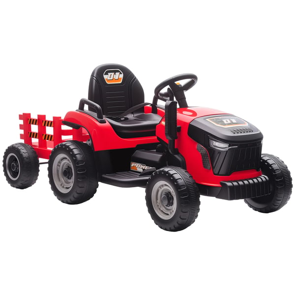 Eltraktor för barn - Åkleksak med släp - 12V batteri - Avtagbar släpvagn - 2,4G fjärrkontroll - 3–5 km/h - Musik & tuta - 3–8 år - Röd