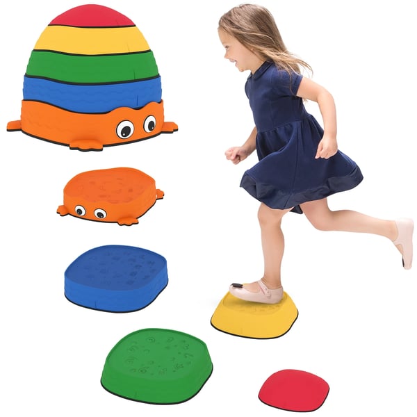 Balansstenar för barn - Stegstenar set - 5-pack, Stapelbara, Grodform, Halkfria, Inomhus/utomhus, 3–6 år - Flerfärgad