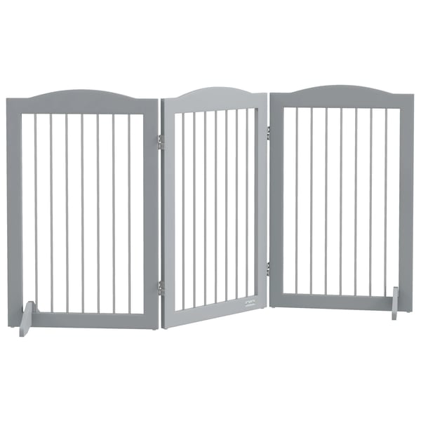 Hundsäkerhetsgrind - Hopfällbar 3-panel - Med fotstöd - För trappor och dörröppningar - För små och medelstora hundar - 154×30×80 cm - Grå