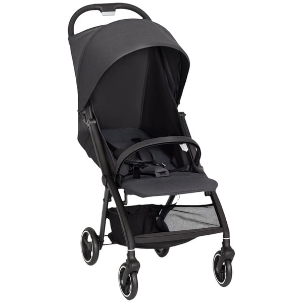 Barnvagn - Resevagn - Lätt, Fällbar, Lutningsbart ryggstöd, Justerbart fotstöd, 5-punktssele, Max 15 kg - Mörkgrå