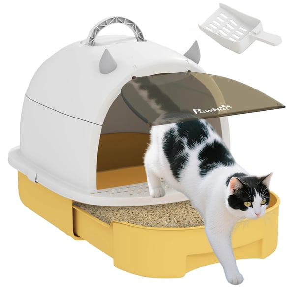 Kattlåda - Halvtäckt modell - Avtagbart lock - Utdragbar låda - Kolfilter - Spade ingår - 40,5×52×39 cm - Gul