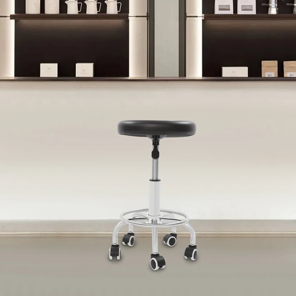 Taburet - Drejestol - Højdejusterbar - 360° Rotation - 5 Hjul - Ergonomisk Sæde - 150 kg Bæreevne - Til Kontor/Salon/Hjem