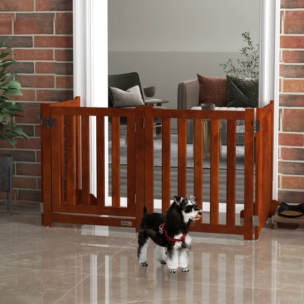 Hundgrind - Säkerhetsgrind - 4-panel fällbar - Med fotstöd - För trappor och dörrar - 205×30×60 cm - Mörk khaki