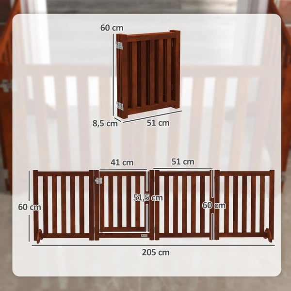 Hundgrind - Säkerhetsgrind - 4-panel fällbar - Med fotstöd - För trappor och dörrar - 205×30×60 cm - Mörk khaki