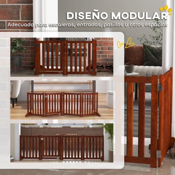Hundgrind - Säkerhetsgrind - 4-panel fällbar - Med fotstöd - För trappor och dörrar - 205×30×60 cm - Mörk khaki