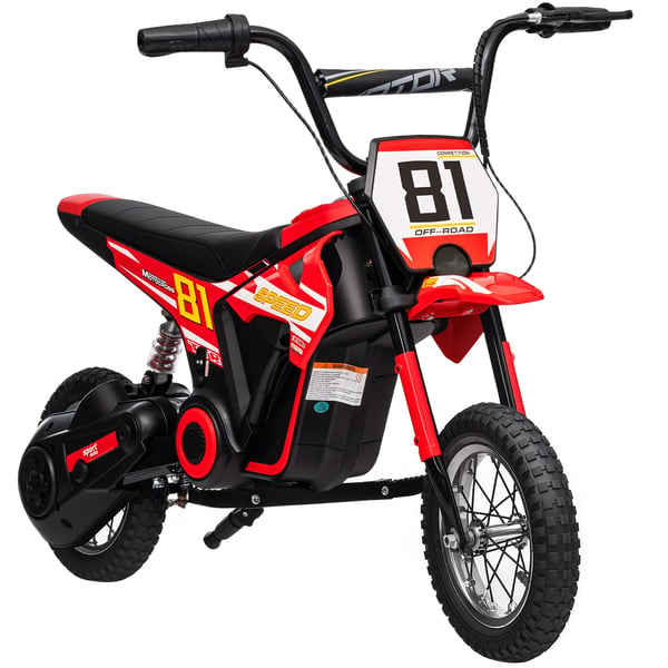 Elmotorcykel för barn - 24V 250W - Hastighet 6–16 km/h - 30 cm hjul - Bakhjulsfjädring - För 8–12 år - Röd