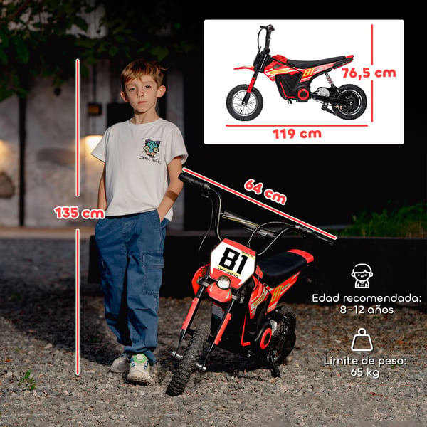 Elmotorcykel för barn - 24V 250W - Hastighet 6–16 km/h - 30 cm hjul - Bakhjulsfjädring - För 8–12 år - Röd