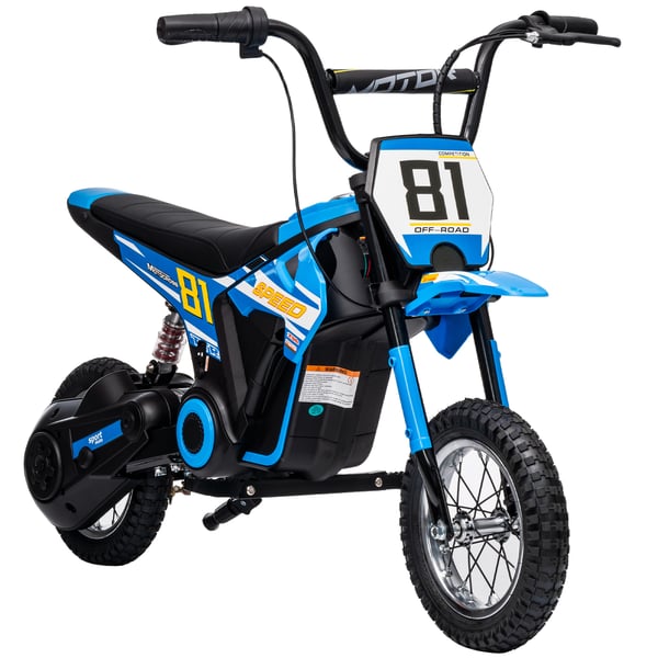 Elektrisk motorcykel för barn - Åkfordon - 24V 250W - 6–16 km/h - 30 cm hjul - Bakhjulsfjädring - 8–12 år - Blå
