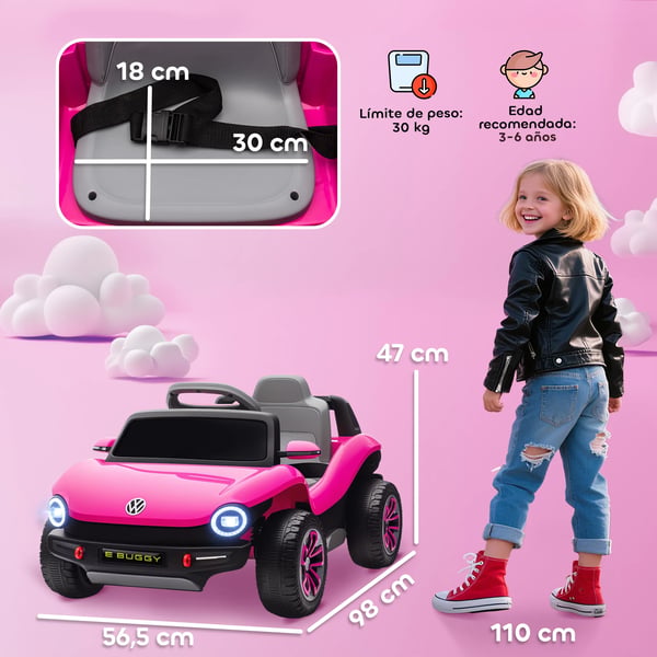 Elbil för barn - Åkbil 12V - Fjärrkontroll 2,4G - Dubbla motorer - Fjädring - LED-strålkastare - Musik/USB - Rosa