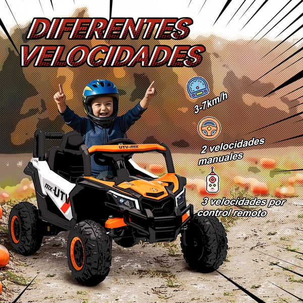 Elektrisk barnbil - UTV åkbil - 12V - 2 motorer - 2,4G fjärrkontroll - Upp till 7 km/h - Fjädring - LED-strålkastare & USB - Blå