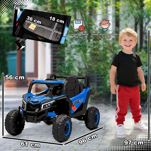 Elektrisk barnbil - UTV åkbil - 12V - 2 motorer - 2,4G fjärrkontroll - Upp till 7 km/h - Fjädring - LED-strålkastare & USB - Blå