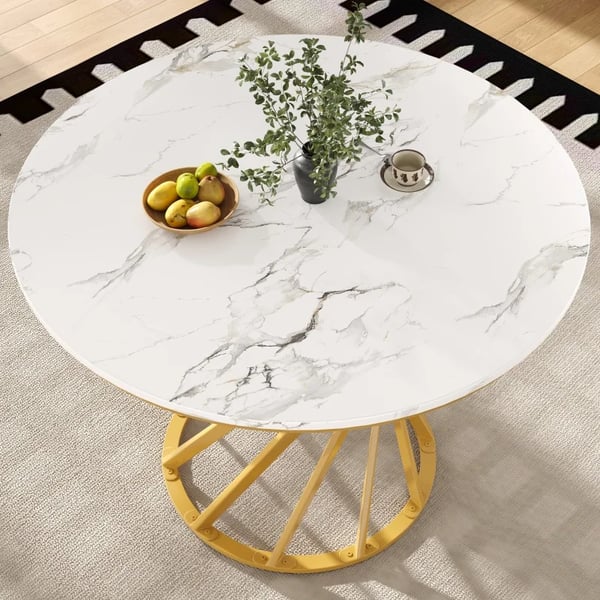 Rundt sofabord - Stuebord - MDF marmorlook bordplade - 80 x 80 x 76 cm - Til 4 personer - Hvid