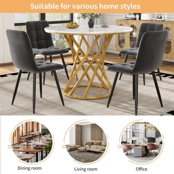 Rundt sofabord - Stuebord - MDF marmorlook bordplade - 80 x 80 x 76 cm - Til 4 personer - Hvid