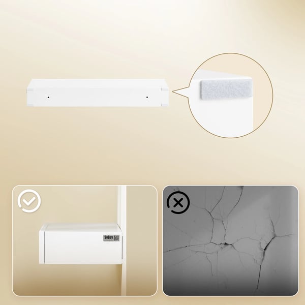 Seinähylly - Kelluva hylly laatikolla - LED-liiketunnistin - Paristokäyttöinen LED-valo - 60×20×8 cm - Kokoaminen vaaditaan - Valkoinen
