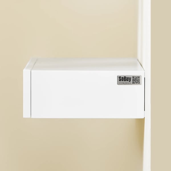 Seinähylly - Kelluva hylly laatikolla - LED-liiketunnistin - Paristokäyttöinen LED-valo - 60×20×8 cm - Kokoaminen vaaditaan - Valkoinen