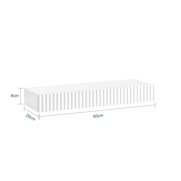 Seinähylly - Kelluva hylly laatikolla - LED-liiketunnistin - Paristokäyttöinen LED-valo - 60×20×8 cm - Kokoaminen vaaditaan - Valkoinen