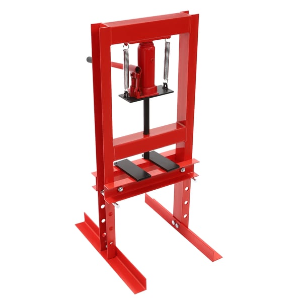 Hydraulinen korjaamopuristin - 6 t - Iskun pituus 125 mm - Työväli 0–28 cm - Korkeussäädettävä - Käsikäyttöinen - Mukana puristuslevyt - Punainen