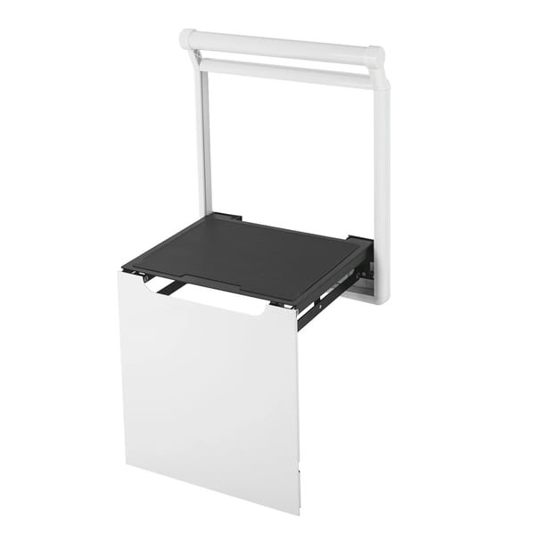 Seinäkiinnitettävä Taittuva Jakkara - Kenkäistuin Kylpyhuoneeseen/Eteiseen - Alumiini - Kantavuus 150 kg - Istuimen leveys 32,2 cm - Valkoinen