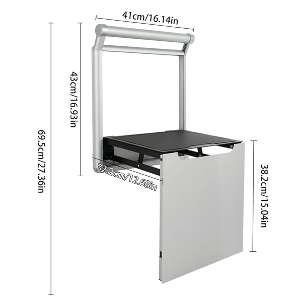 Seinäkiinnitettävä Taittuva Jakkara - Kenkäistuin Kylpyhuoneeseen/Eteiseen - Alumiini - Kantavuus 150 kg - Istuimen leveys 32,2 cm - Valkoinen