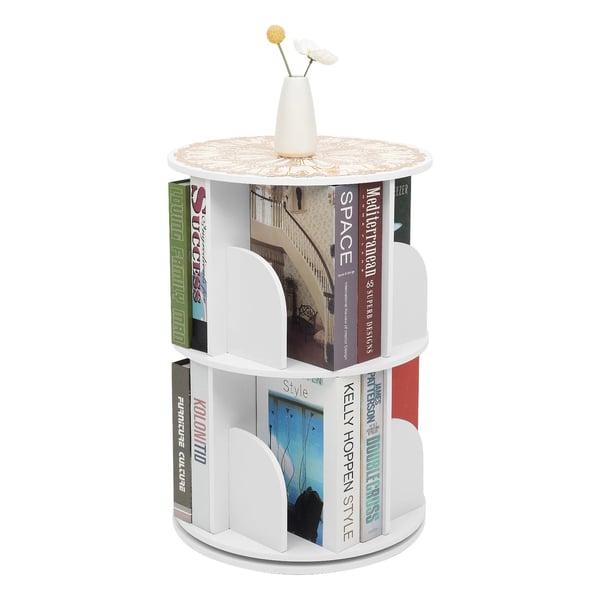 Bogreol - Fritstående opbevaringsreol - 360° drejbar - 2 niveauer - 8 rum - Bæreevne 60 kg - 40×59,5 cm - PVC & metal - Hvid
