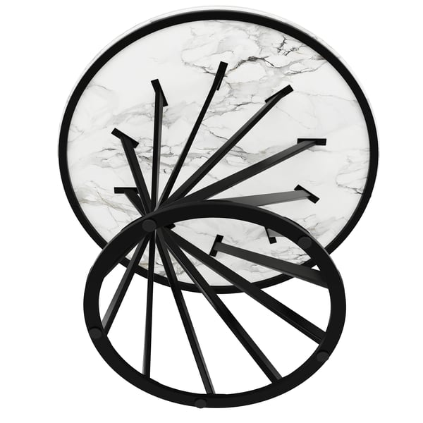 Rundt spisebord - Køkkenbord - Ø 80 cm, Højde 76 cm - MDF-plade i marmorlook - Metalben - Til 4 personer - Sort